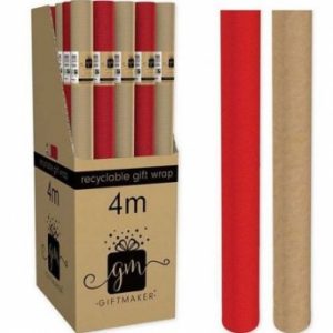 RED RIBBED KRAFT WRAPPING PAPER, 4M
